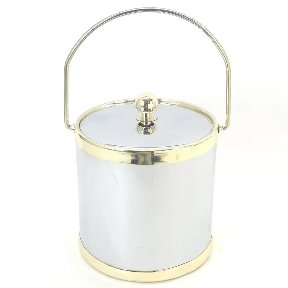Mid-Century Modern Ice Bucket Wine Cooler Chrome Gold MCM Retro Bar Cart Decor